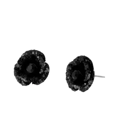 Betsey Johnson Imitation Pearl Silver-tone Glitter-floral Stud Earrings In Black