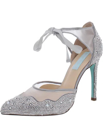 Betsey Johnson Iris Womens Embellished Stiletto Evening Heels In Silver