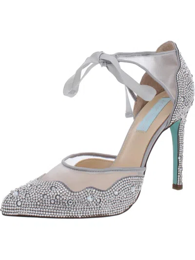 Betsey Johnson Iris Womens Embellished Stiletto Evening Heels In White