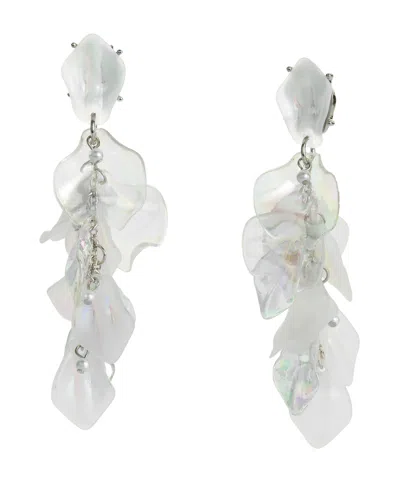Betsey Johnson Ivory Garden Glam Flower Petal Dangle Earrings In Ivory,rhodium
