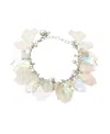 Betsey Johnson Ivory Garden Glam Flower Petal Link Bracelet In Ivory,rhodium