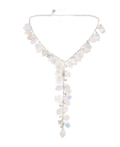 Betsey Johnson Ivory Garden Glam Flower Petal Y-necklace In Ivory,rhodium