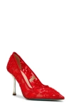 Betsey Johnson Jenii Sequin Mesh Pump In Red