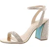 BETSEY JOHNSON JET WOMENS JEWELED FAUX LEATHER BLOCK HEELS
