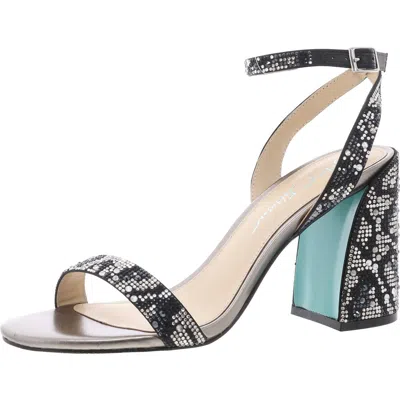 Betsey Johnson Jet Womens Jeweled Faux Leather Block Heels In Snake