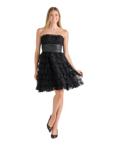 Betsey Johnson Juniors' Dressed To Frill Strapless Ruffle Dress In Black