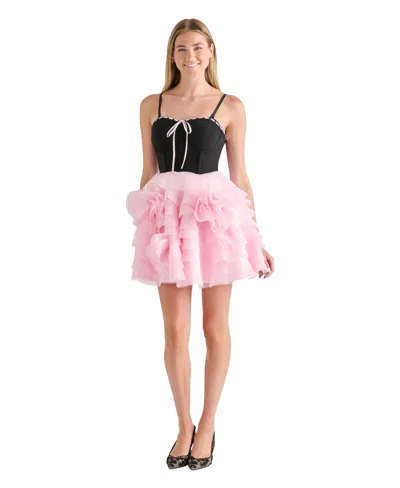 Betsey Johnson Juniors' Sweetheart Tiered Mini Dress In Pink