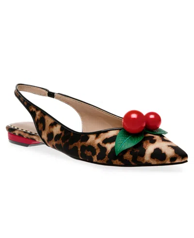 Betsey Johnson Junniper Sling Back Flat With Cherry Detail In Leopard