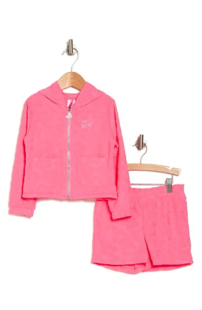Betsey Johnson Kids' Hoodie & Shorts Cover-up Set In Knockout Pink