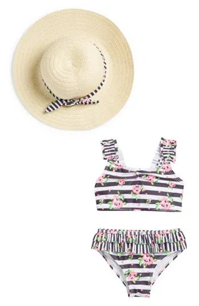 Betsey Johnson Kids' Two-piece Bikini & Hat Set In Multi