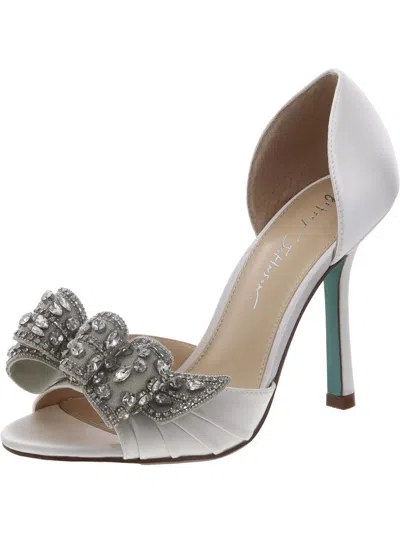 Betsey Johnson Landn Womens Bow Peep-toe D'orsay Heels In White