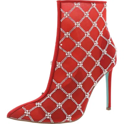 Betsey Johnson Larkk Womens Embellished Mesh Booties In Red