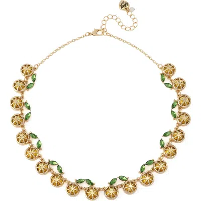 Betsey Johnson Faux Stone Girl Dinner Lemon Collar Necklace In Gold