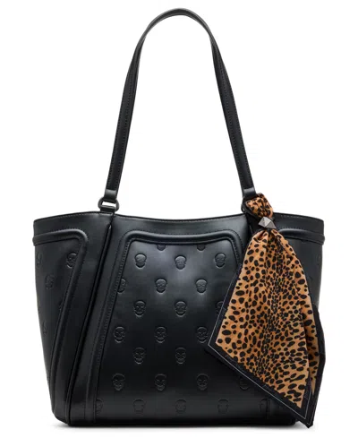 Betsey Johnson Leopard Embroidered Patch Tote In Black