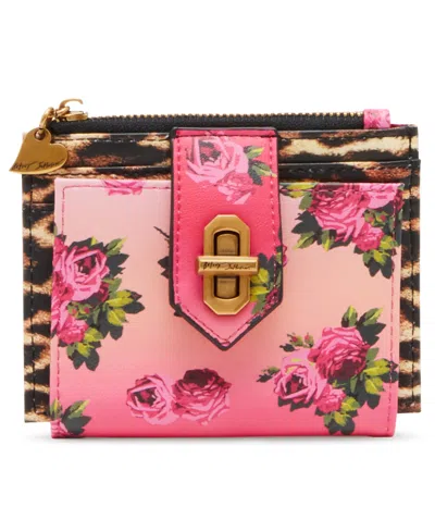 Betsey Johnson Leopard Floral Bifold Wallet In Pink Multi
