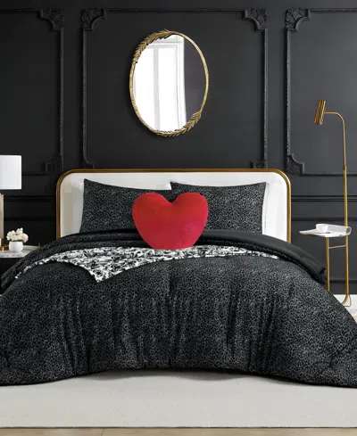 Betsey Johnson Leopard Forever Microfiber 4-piece Comforter Set, Twin/twin Xl In Black