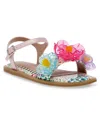 Betsey Johnson Little And Big Girls Dacie Flat Sandals With Flower Embellishments In Pink Multi