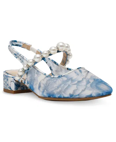 Betsey Johnson Kids' Little And Big Girls Sling Back Flat In Blue Floral