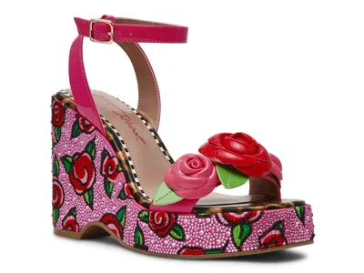 Betsey Johnson Lizzette Wedge Sandal In Red