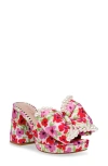 Betsey Johnson Women's Maccie Beaded Bow Platform Dress Sandals In White Multi