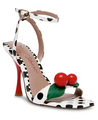Betsey Johnson Maia Heels With Cherry Detail In Black,white Multi