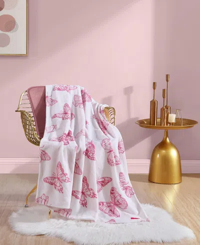 Betsey Johnson Malachite Butterfly Ultra Soft Plush Fleece Throw, 70" X 50" In Light Pink,sea Pink