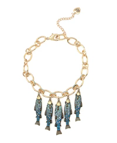 Betsey Johnson Mermaid Jewels Fish Charm Bib Necklace In Blue,gold