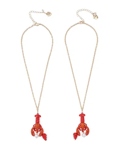 Betsey Johnson Mermaid Jewels Lobster Friendship Necklace Set In Red,gold