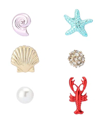 Betsey Johnson Mermaid Jewels Lobster Seashell Stud Earrings Set In Multi,gold