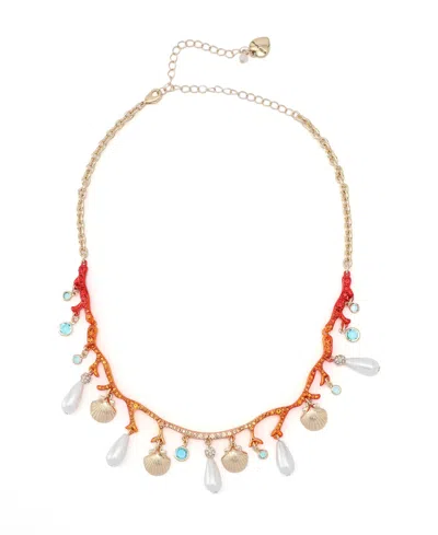 Betsey Johnson Mermaid Jewels Seashell Cultivated Pearl Coral Bib Necklace In Multi,gold