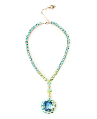 Betsey Johnson Mermaid Jewels Seaweed Stone Gem Tennis Necklace In Blue,gold