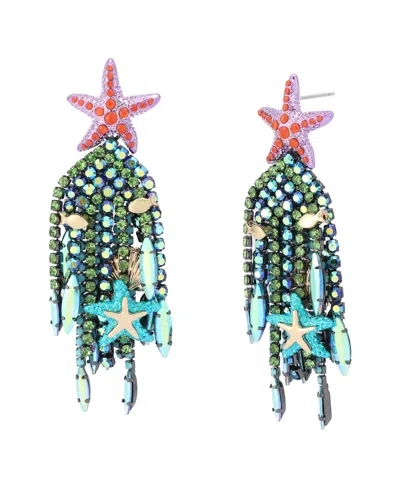 Betsey Johnson Mermaid Jewels Starfish Bead Fringe Statement Earrings In Multi,gold