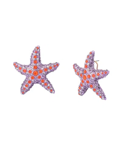Betsey Johnson Mermaid Jewels Starfish Button Earrings In Purple,gold
