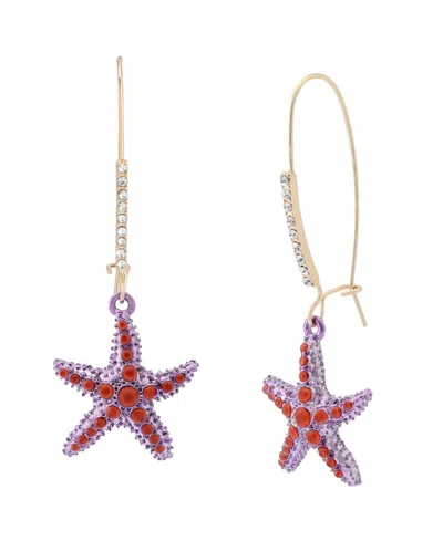 Betsey Johnson Mermaid Jewels Starfish Dangle Earrings In Purple,gold