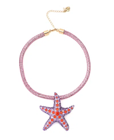 Betsey Johnson Mermaid Jewels Starfish Pendant Rope Necklace In Purple,gold