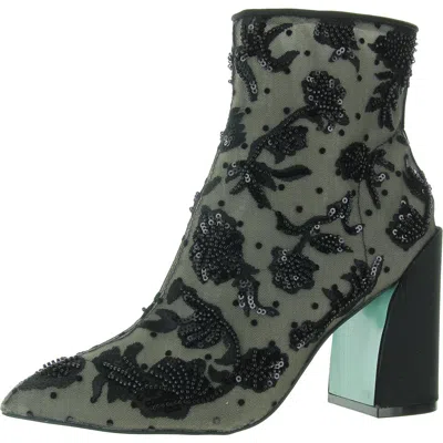 Betsey Johnson Merri Womens Beaded Man Made Booties In Black