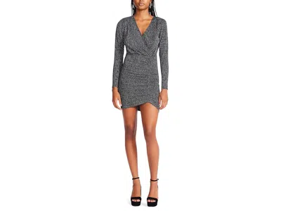 Betsey Johnson Metallic Knit Faux Wrap Dress In Gray