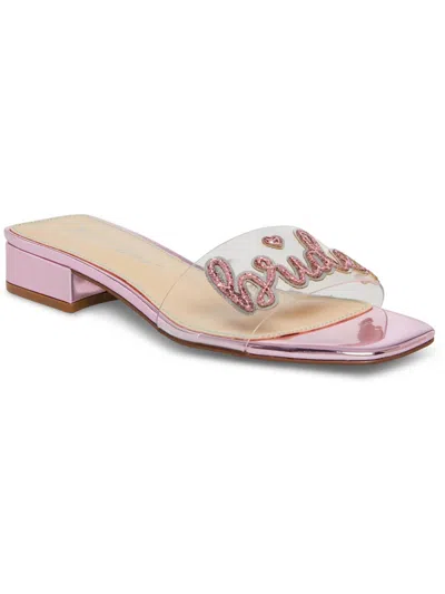 Betsey Johnson Mint Womens Patent Metallic Slide Sandals In Pink