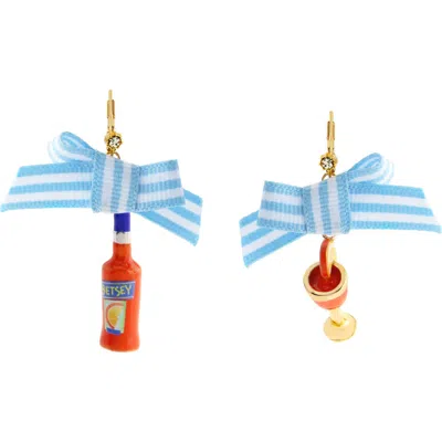 Betsey Johnson Mismatched Cocktail Earrings In Blue