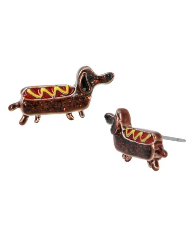 Betsey Johnson Multi-colored Dachshund Hot Dog Stud Earrings In Multi -