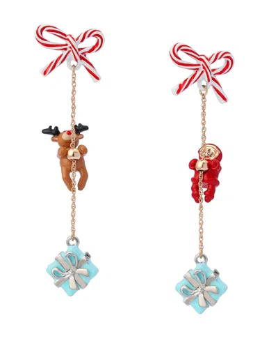Betsey Johnson Multi-colored Santa Baby Reindeer Mixed Charm Drop Earrings