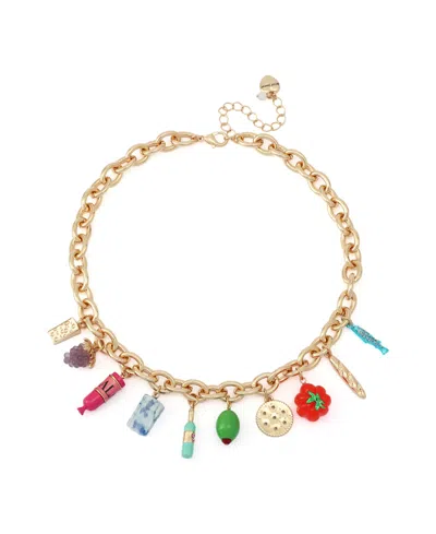 Betsey Johnson Multi-colored Girl Dinner Charcuterie Charm Necklace In Gold