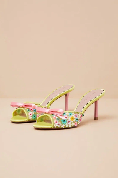 Betsey Johnson Naddia Lime Multi Sequin High Heel Slide Sandals In Green