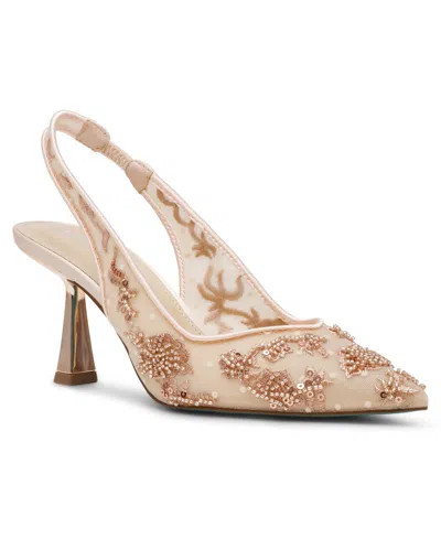 Betsey Johnson Nikki Embroidered Slingback Evening Pumps In Blush