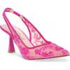 Betsey Johnson Nikki Embroidered Slingback Evening Pumps In Fuscia