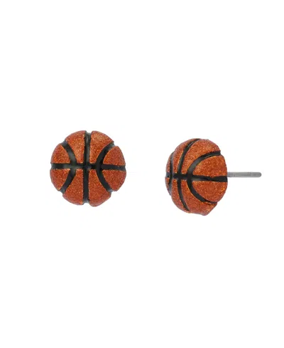 Betsey Johnson Orange Basketball Stud Earrings In Brown