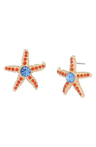 Betsey Johnson Pavé Starfish Stud Earrings In Gold