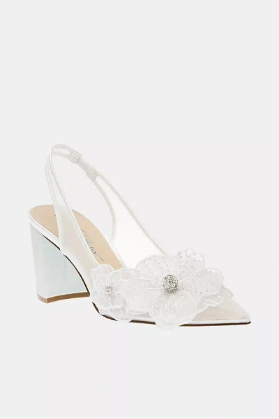 Betsey Johnson Sb-petra Ivory Mesh Satin Floral Rhinestone Slingback Pumps