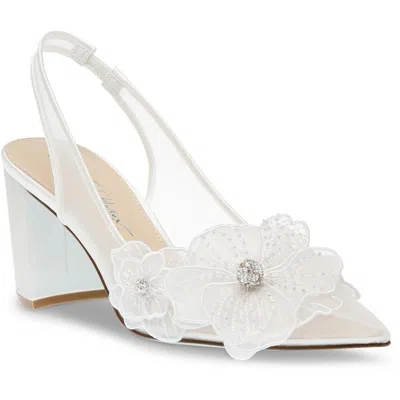 Betsey Johnson Sb-petra Ivory Mesh Satin Floral Rhinestone Slingback Pumps