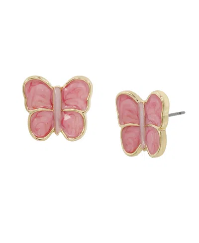 Betsey Johnson Pink Sweetheart Butterfly Stud Earrings In Pink,gold